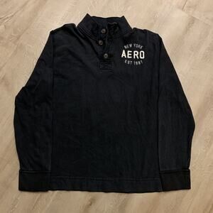 Vintage Y2K Aeropostale Aero Pullover Mens Large L Black Long Sleeve Henley 1987